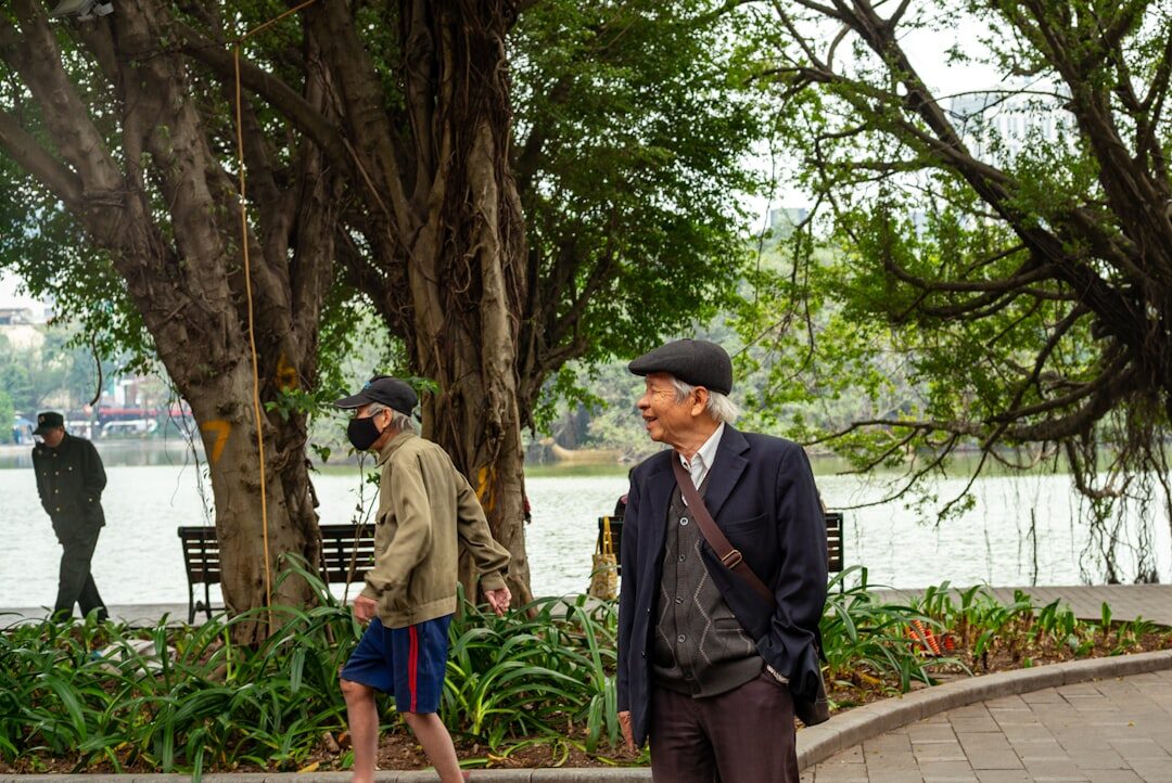 seniors walking in park